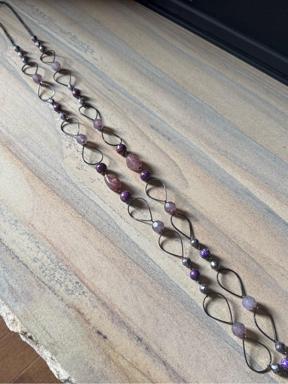 Premier Designs Long Purple Bead & Infinity-Link Necklace